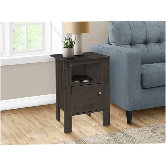 Oak Brown Laminate Transitional Side Table with Storage Cabinet and Shelf for Living Room and Bedroom