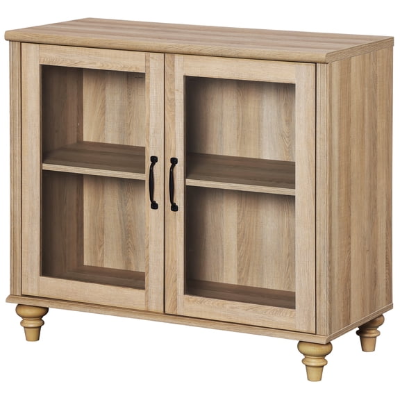 Oak Buffet Cabinet with Glass Door