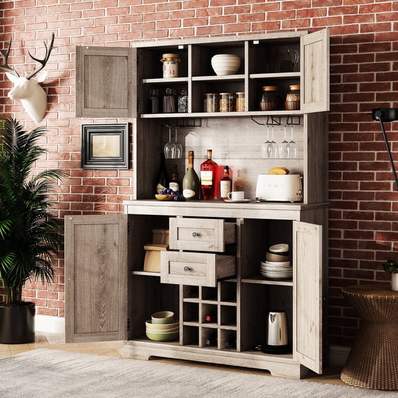 Oak Buffet Cabinet with Hooks for Cups / Increases Storage Space at Home