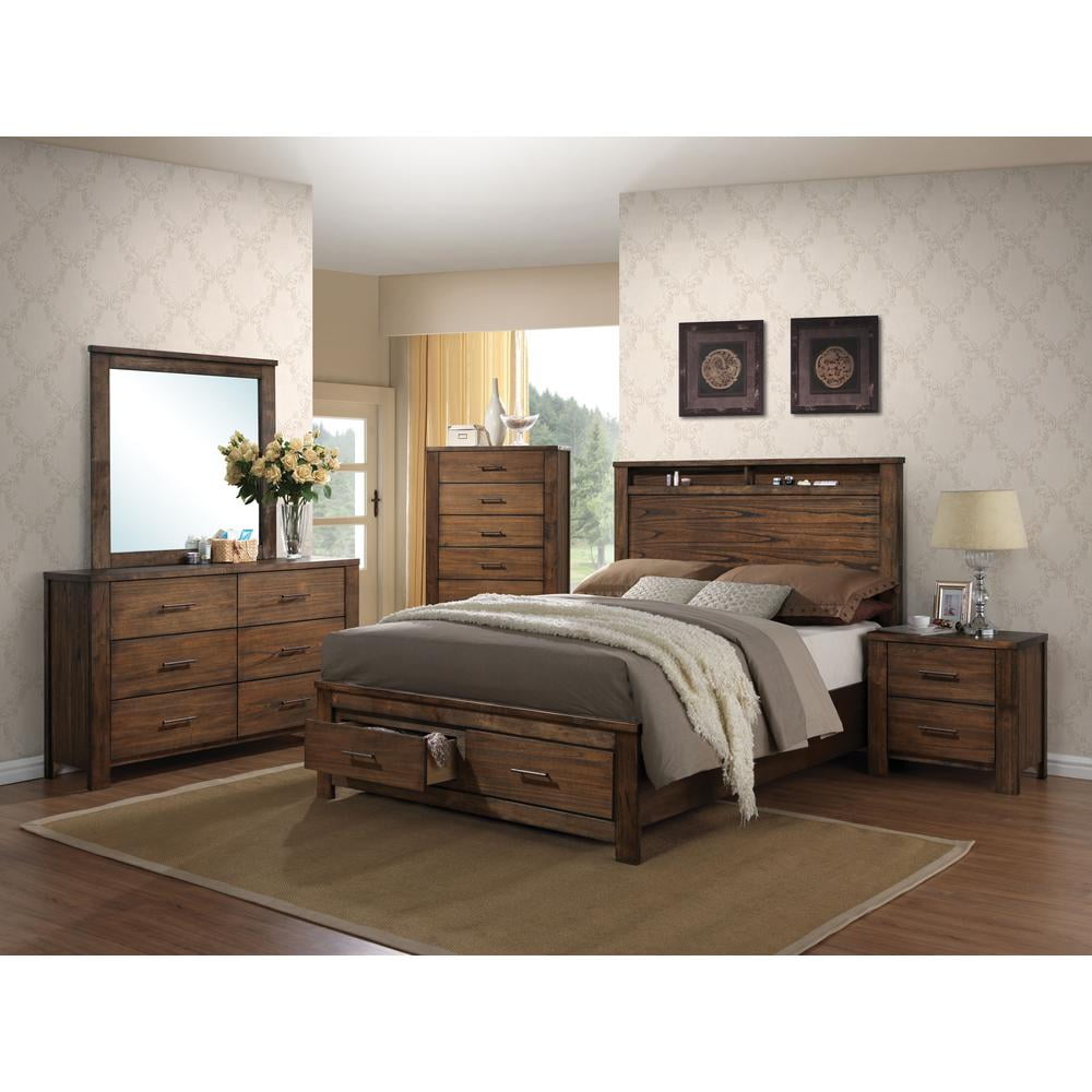 Oak Brown 5-Drawer Vertical Chest with Dovetail Drawers