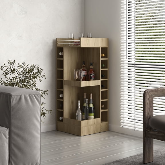 Oak Color, Stable Construction - Keep Drinks Organized - Corner Space - Create an Attractive Bar Setup