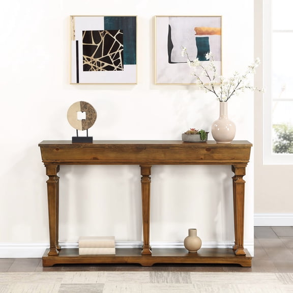 Oak Console Table With Square Tapered Legs And Rectangular Shelving Modern A Top Storage Shelf