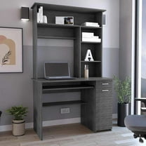 Oak Desk , Enhanced With Keyboard Tray, Door Panel, Multiple Shelves And Drawer Desk, Exposing A