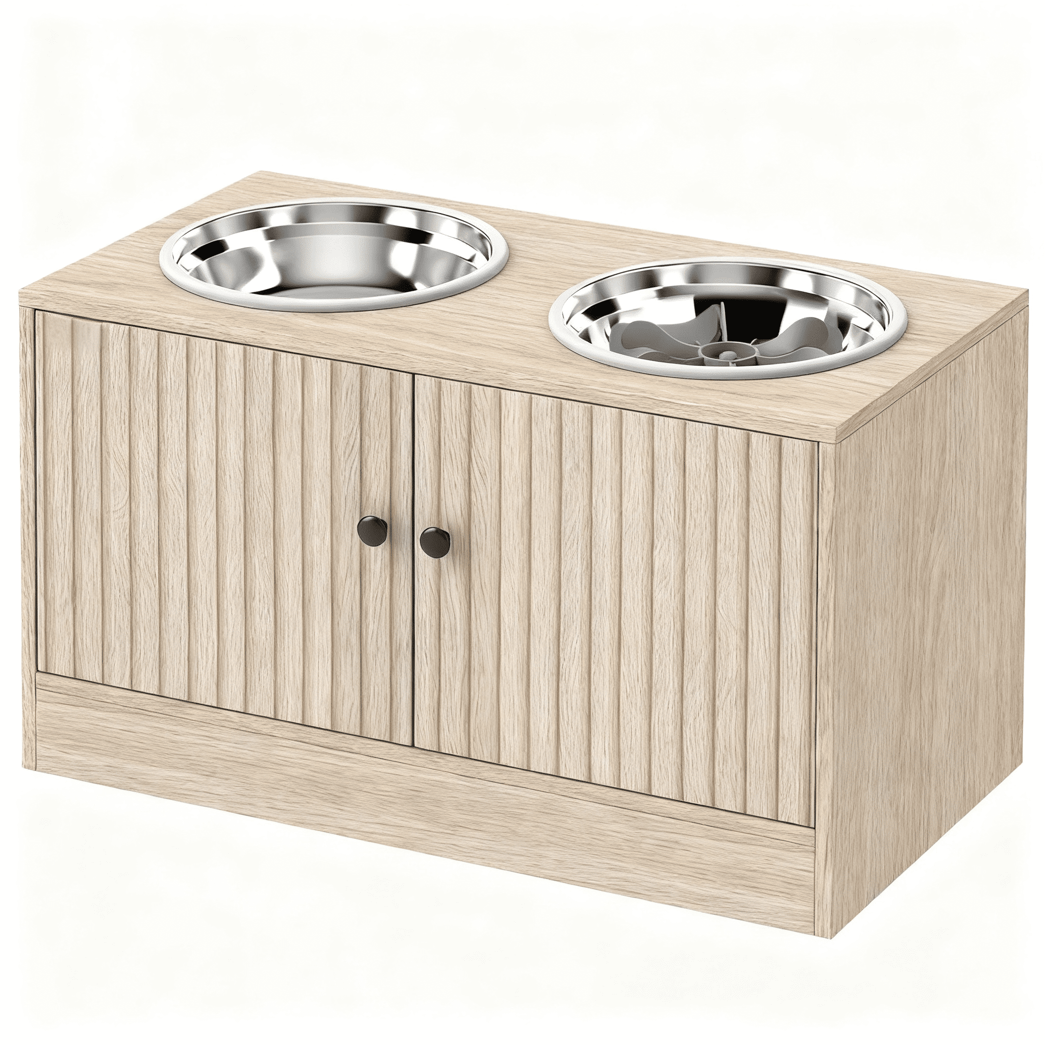 Oak Elevated Dog Feeder with 10.6 Gal Storage Cabinet, Raised Pet Bowl Stand with Slow Feeder Mat Anti-Slip Rings, for Large Dogs 21.7"-25.6" Shoulder Height