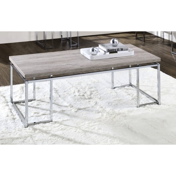 Oak Finish Coffee Table with Metal Trim / Refined Look for Living Spaces