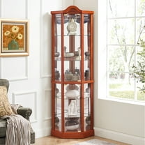 Oak Finish Corner Cabinet With Glass Display And Adjustable Shelves Elegant Shelf Positions