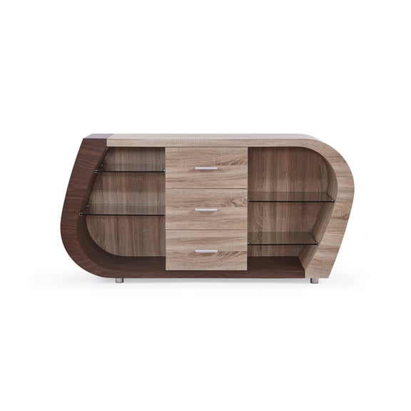 Oak Finish, Glass Front | Spacious Storage Compartments | Dining Room Storage, Holds Tableware