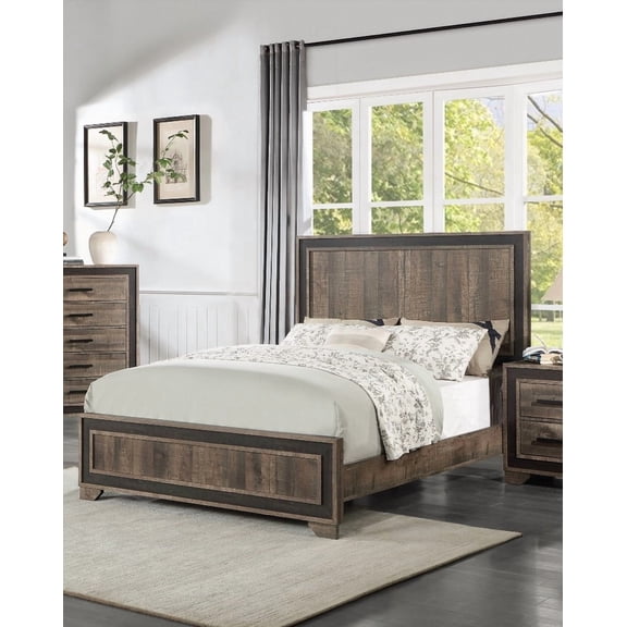 Oak Finish High Headboard Queen Size - Unique Design