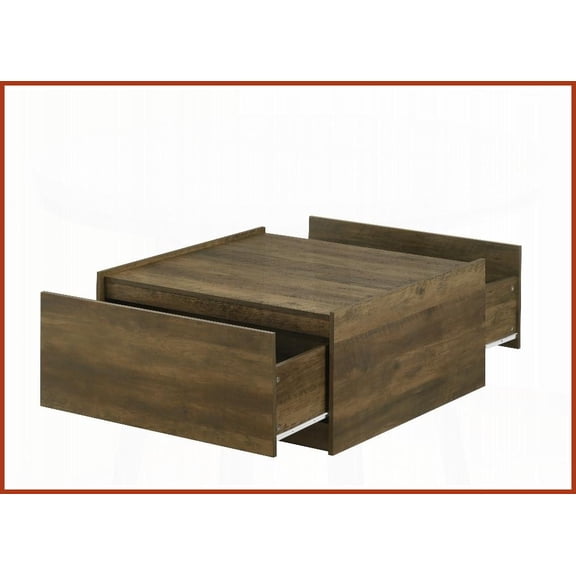 Oak Finish Modern Minimalist Coffee Table for Living Room, 2 Hidden Drawers & Raised Lip Surface