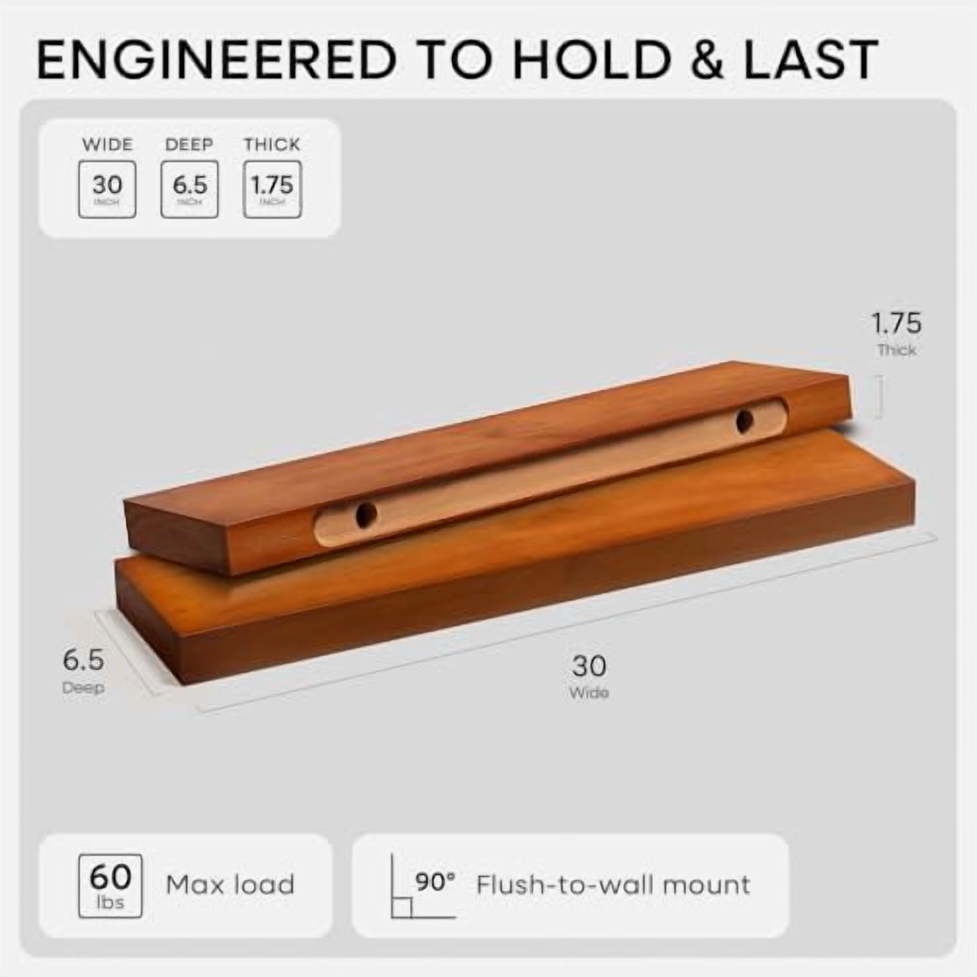 Oak Floating Shelves 30 inch Long, High End Solid Real Wood 30inch ...
