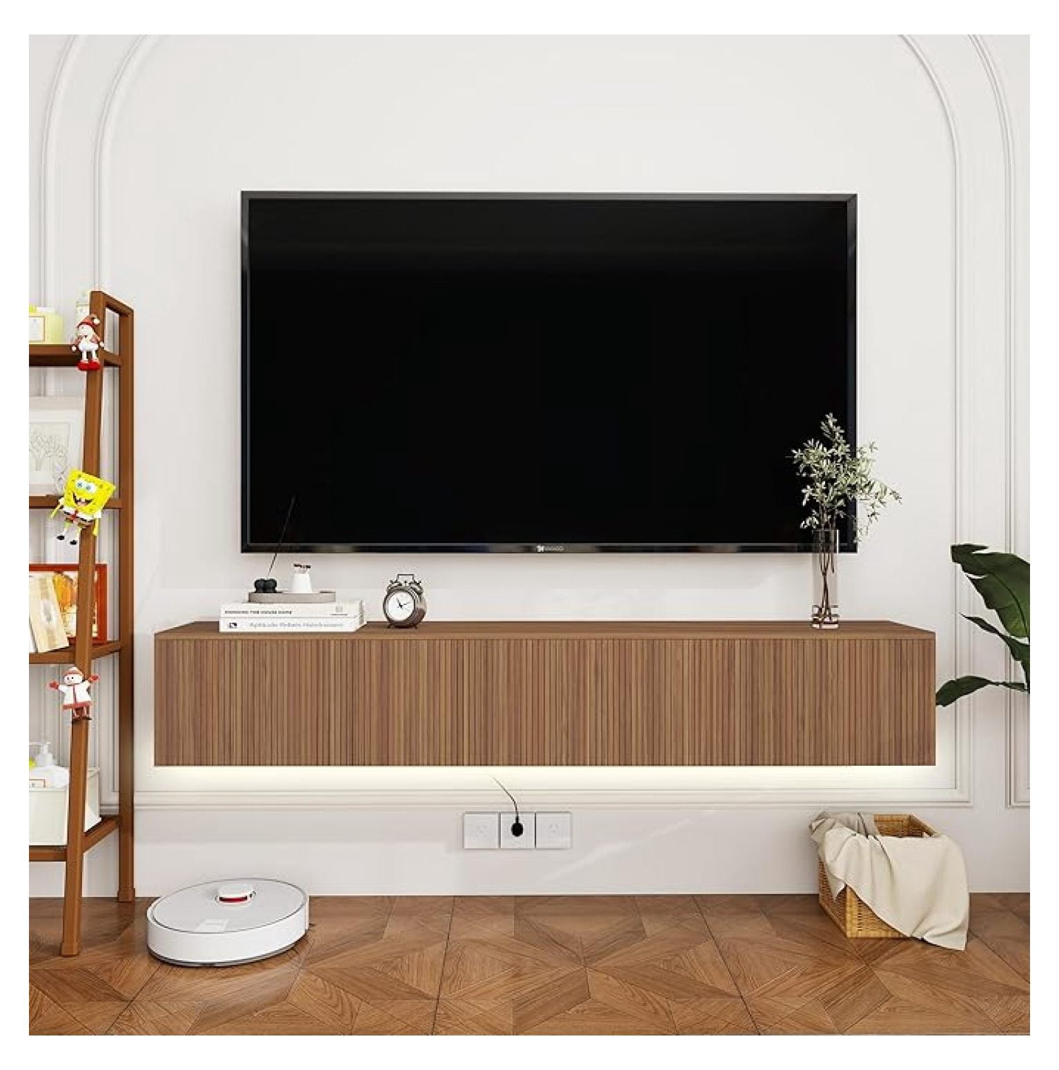 Oak Floating TV Stand for Bedroom,Fluted TV Console Wall Mounted ...