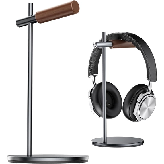 Oak Headphone Stand, Wood Headset Stand for Desk, Universal Holder for Airpods max, Bose, Beats, Gaming, Apple Vision Pro, VR Display Stand (Gray)