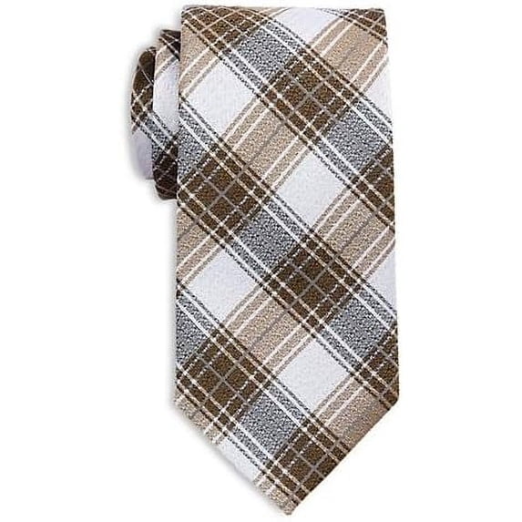 Oak Hill Premium by DXL Men's Big and Tall Brushed Plaid Silk Tie Tan