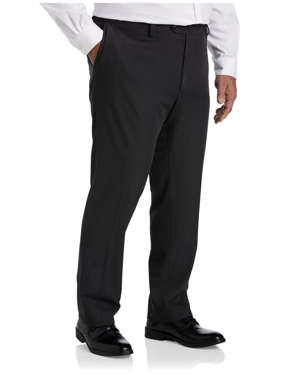 Easy Stretch Flat-Front Dress Pants Charcoal 52 x 30