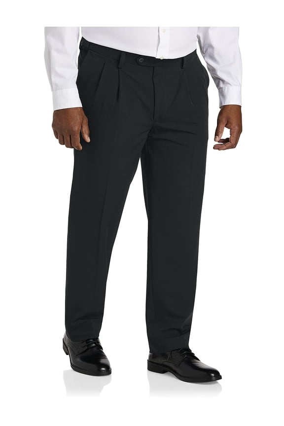 Easy Stretch Pleated Dress Pants Black 48 x 30