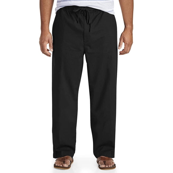 Linen-Blend Drawstring Pants Black 2XL