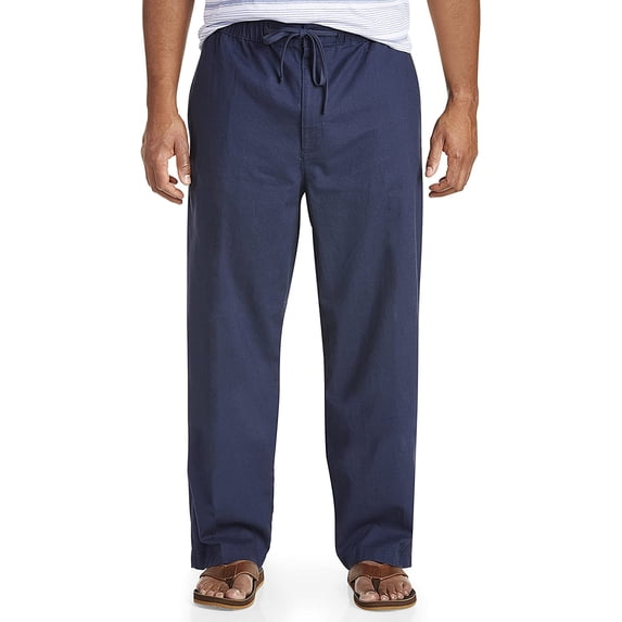 Linen-Blend Drawstring Pants Navy 4XL