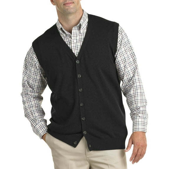 Oak Hill by DXL Men's Big and Tall Button-Front Sweater Vest, Carbon Heather, 2XLT