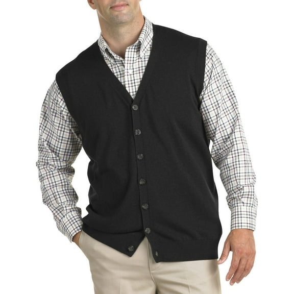 Oak Hill by DXL Men's Big and Tall Button-Front Sweater Vest, Carbon Heather, 3XLT