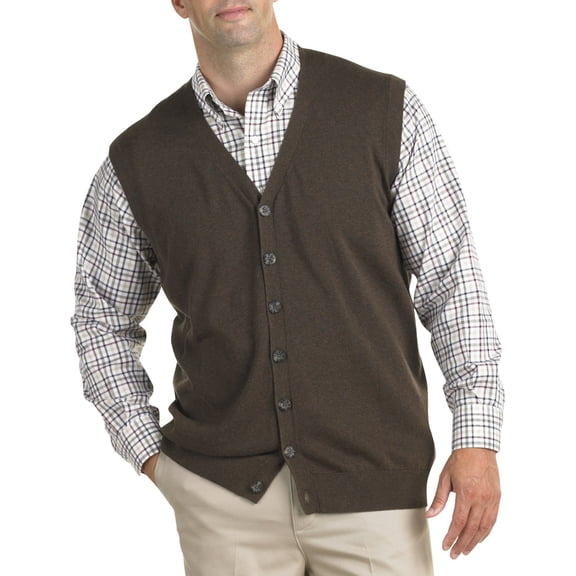 Oak Hill by DXL Men's Big and Tall Button-Front Sweater Vest, Java Heather, 3XLT