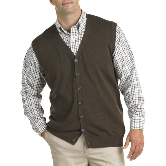 Oak Hill by DXL Men's Big and Tall Button-Front Sweater Vest, Java Heather, 5XLT
