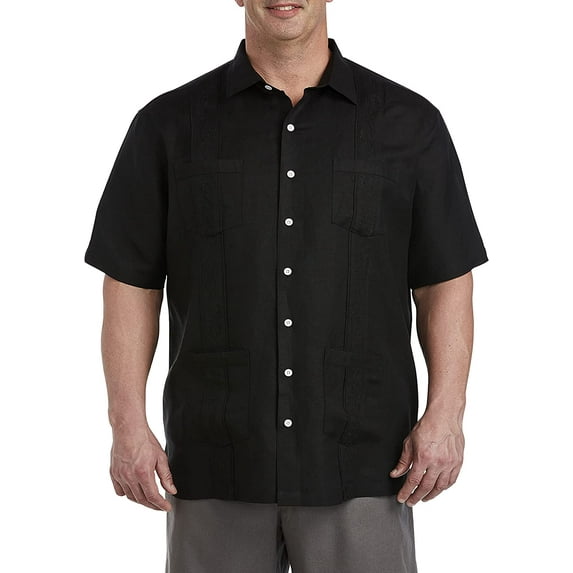 Oak Hill by DXL Men's Big and Tall Embroidered Panel Sport Shirt, Black, 4XL