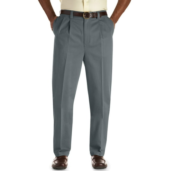 Oak Hill by DXL Men's Big and Tall Premium Stretch Pleated Twill Pants, Dark Grey, 42W X 36L, Long Rise
