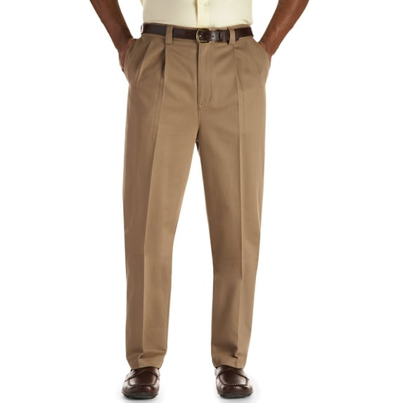 Oak Hill by DXL Men's Big and Tall Premium Stretch Pleated Twill Pants, Latte, 52W X 34L, Long Rise