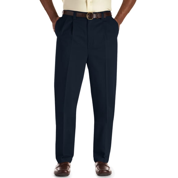 Oak Hill by DXL Men's Big and Tall Premium Stretch Pleated Twill Pants, Navy, 44W X 36L, Long Rise