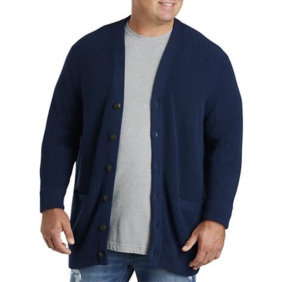 Oak Hill by DXL Men's Big and Tall Ribbed V-Neck Cardigan Dress Blues 2XLT
