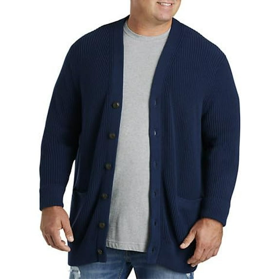 Oak Hill by DXL Men's Big and Tall Ribbed V-Neck Cardigan Dress Blues 5XL