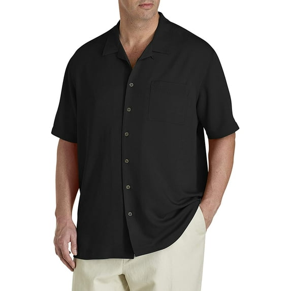 Oak Hill by DXL Men's Big and Tall Solid Camp Shirt, Black, 3XL