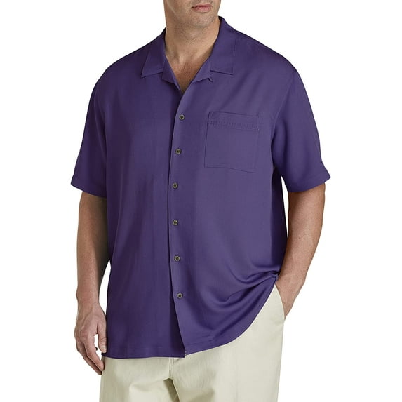 Oak Hill by DXL Men's Big and Tall Men's Big and Tall Solid Camp Shirt, Purple Reign, 5XL