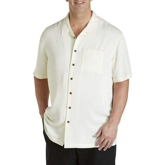 Oak Hill by DXL Men's Big and Tall Solid Camp Shirt, White, 1XLT