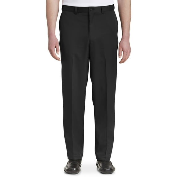 Oak Hill by DXL Men's Big and Tall Waist-Relaxer Flat-Front Microfiber Pants- New Improved Fit, Black, 52W X 32L