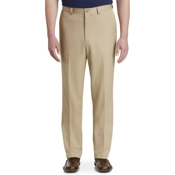 Oak Hill by DXL Men's Big and Tall Men's Big and Tall Waist-Relaxer Flat-Front Microfiber Pants- New Improved Fit, British Khaki, 54W X 30L 54 x 30