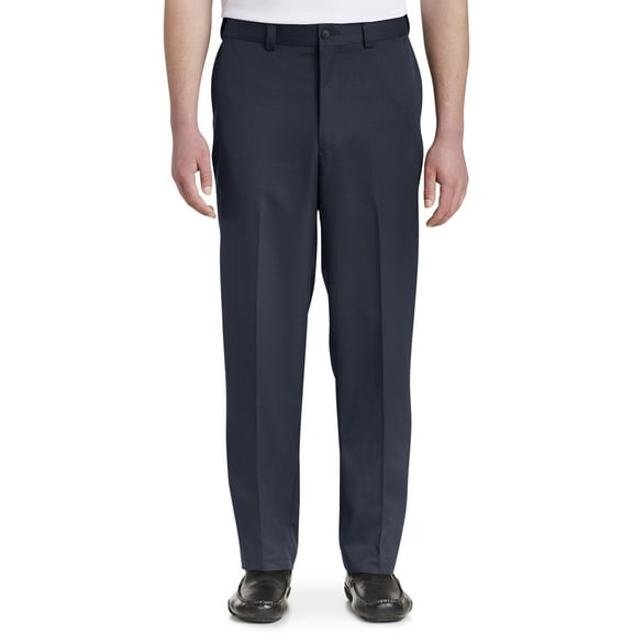 Oak Hill by DXL Men's Big and Tall Waist-Relaxer Flat-Front Microfiber Pants- New Improved Fit, Navy, 48W X 28L