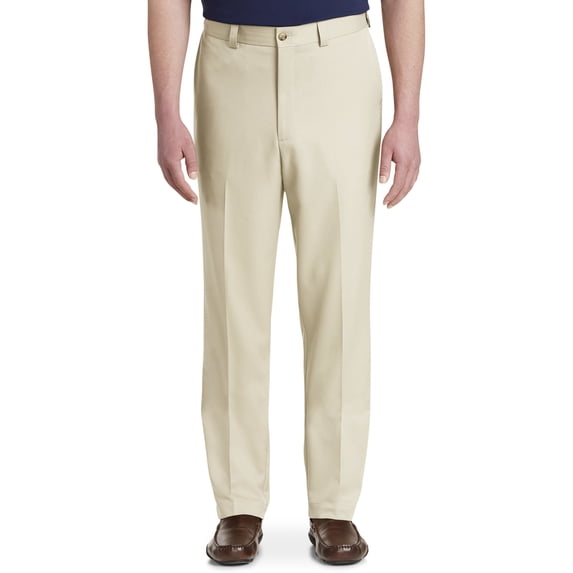 Oak Hill by DXL Men's Big and Tall Waist-Relaxer Flat-Front Microfiber Pants- New Improved Fit, New Khaki, 46W X 30L