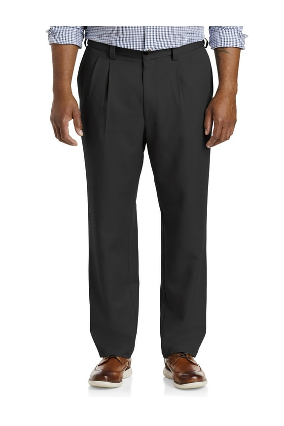 by DXL Men's Big and Tall Waist-Relaxer Pleated Microfiber Pants- New & Improved Fit, Black, 50W X 30L