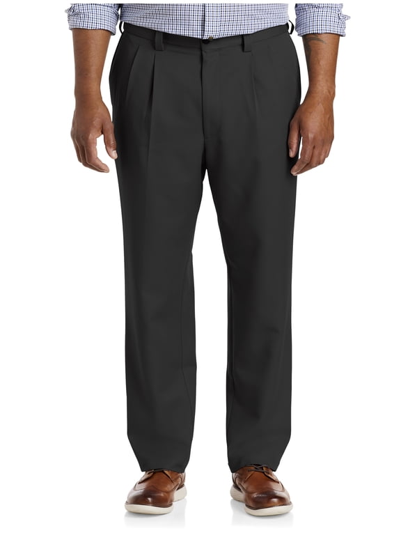 by DXL Men's Big and Tall Waist-Relaxer Pleated Microfiber Pants- New & Improved Fit, Black, 56W X 30L