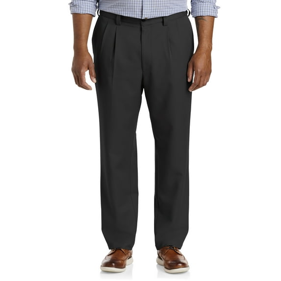 Oak Hill by DXL Men's Big and Tall Waist-Relaxer Pleated Microfiber Pants- New & Improved Fit, Black, 60W X 30L