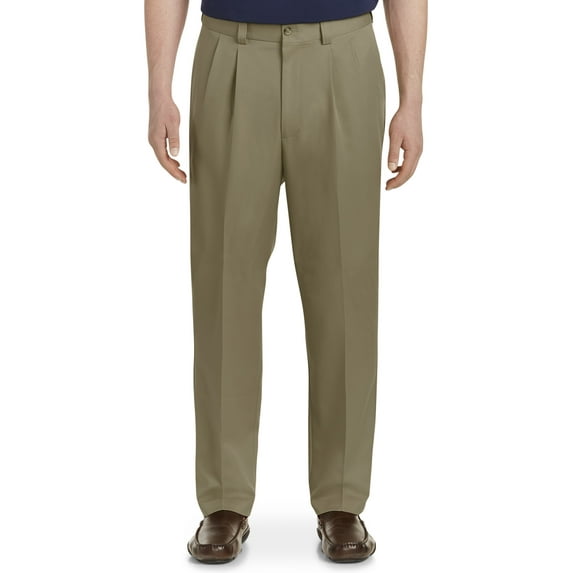 Oak Hill by DXL Men's Big and Tall Waist-Relaxer Pleated Microfiber Pants- New & Improved Fit, Dark Taupe, 44W X 28L