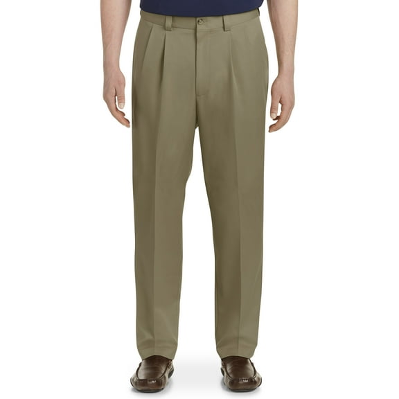 Oak Hill by DXL Men's Big and Tall Waist-Relaxer Pleated Microfiber Pants- New & Improved Fit, Dark Taupe, 44W X 30L