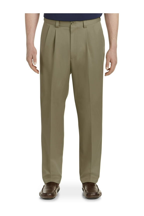 by DXL Men's Big and Tall Waist-Relaxer Pleated Microfiber Pants- New & Improved Fit, Dark Taupe, 48W X 28L