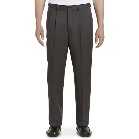 Oak Hill by DXL Men's Big and Tall Waist-Relaxer Pleated Microfiber Pants- New & Improved Fit, Grey, 42W X 30L