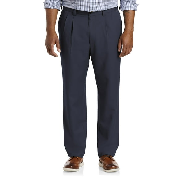 Oak Hill by DXL Men's Big and Tall Waist-Relaxer Pleated Microfiber Pants- New & Improved Fit, Navy, 54W X 28L