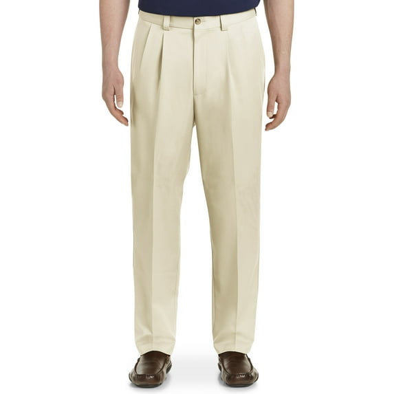 Oak Hill by DXL Men's Big and Tall Waist-Relaxer Pleated Microfiber Pants- New & Improved Fit, New Khaki, 40W x 36L
