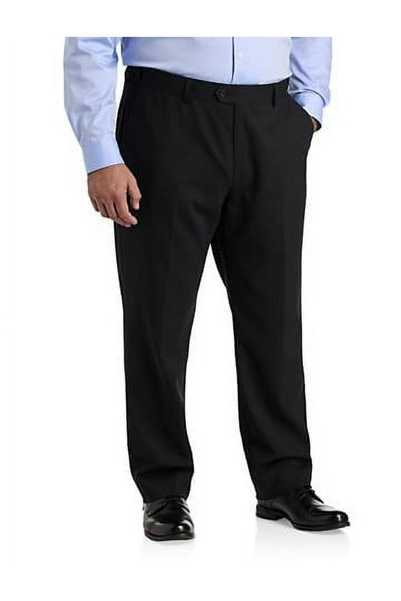 Perfect Fit Waist-Relaxer Flat-Front Suit Pants Black 50 x 30