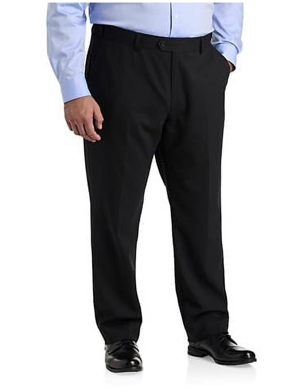 Perfect Fit Waist-Relaxer Flat-Front Suit Pants Black 52 x 30