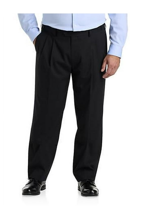 Perfect Fit Waist-Relaxer Pleated Suit Pants Black 44 x 32